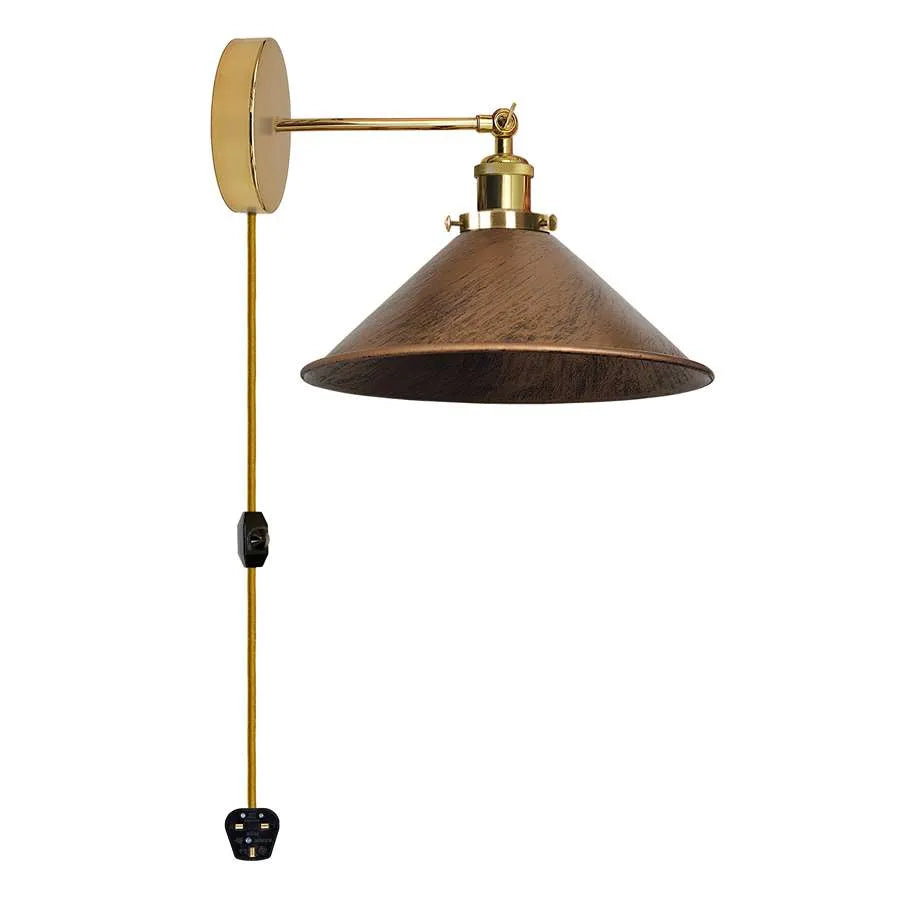 Adjustable Swivel Arm Wall Light – Copper, French Gold, Rose Gold, White - French Gold, Flat Cone 22 cm Brushed Copper, Without Bulb