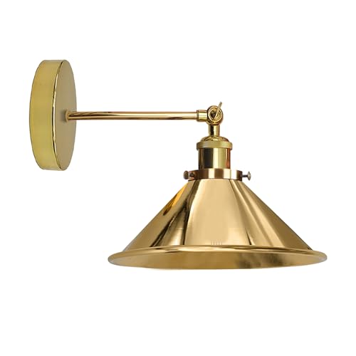 Adjustable Swivel Arm Wall Light – Copper, French Gold, Rose Gold, White - French Gold, Flat Cone 22 cm French Gold Shade Ring, Hardwired, Without Bulb