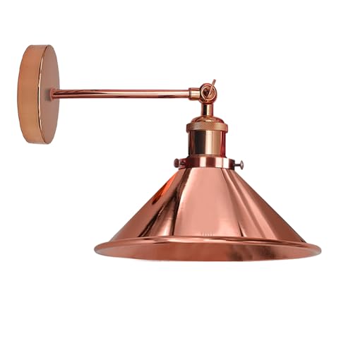 Adjustable Swivel Arm Wall Light – Copper, French Gold, Rose Gold, White - Rose Gold, Flat Cone 22 cm Rose Gold Shade Ring, Hardwired, Without Bulb