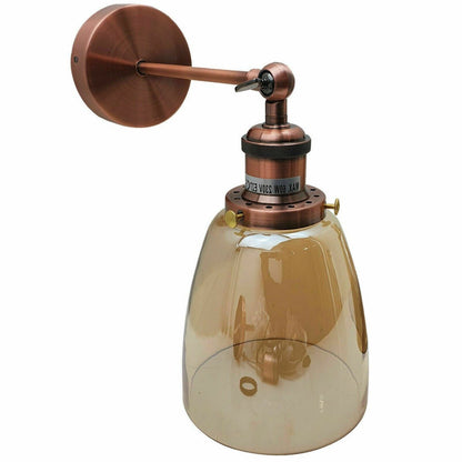 Adjustable Two-Tone Wall Light with Shade - Copper, Bell Glass 13.6 cm Amber, Without Bulb