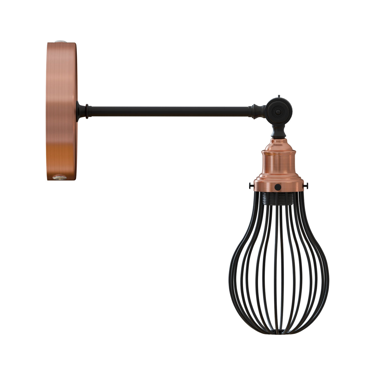 Adjustable Two-Tone Wall Light with Shade - Copper, Cage Black, Without Bulb