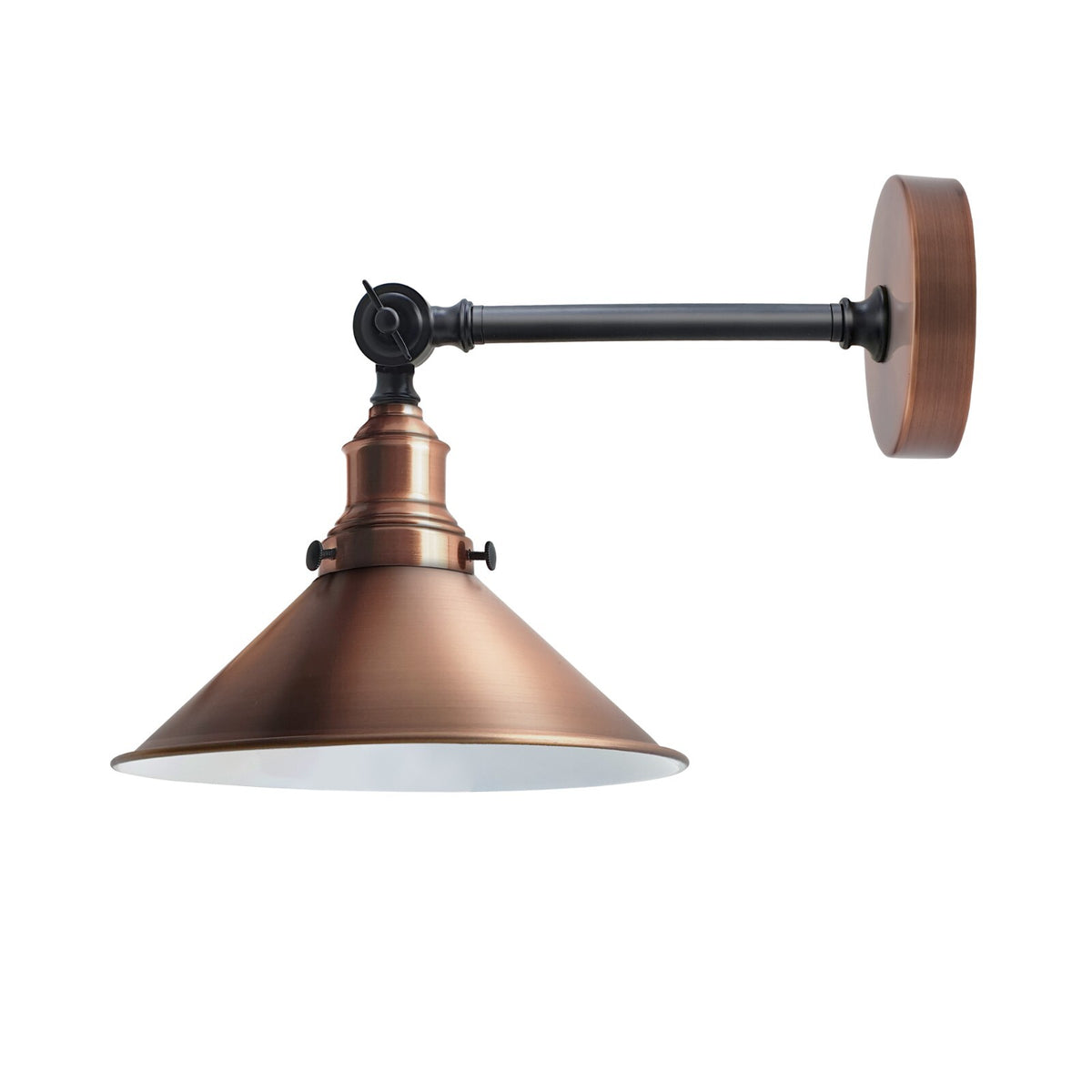 Adjustable Two-Tone Wall Light with Shade - Copper, Flat Cone 22 cm Copper 120 mm Rose, Without Bulb