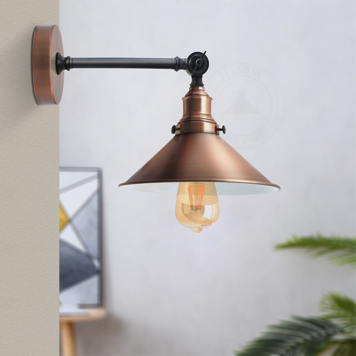 Adjustable Two-Tone Wall Light with Shade - Copper, Flat Cone 22 cm Copper, ST64 LED Bulb 4W