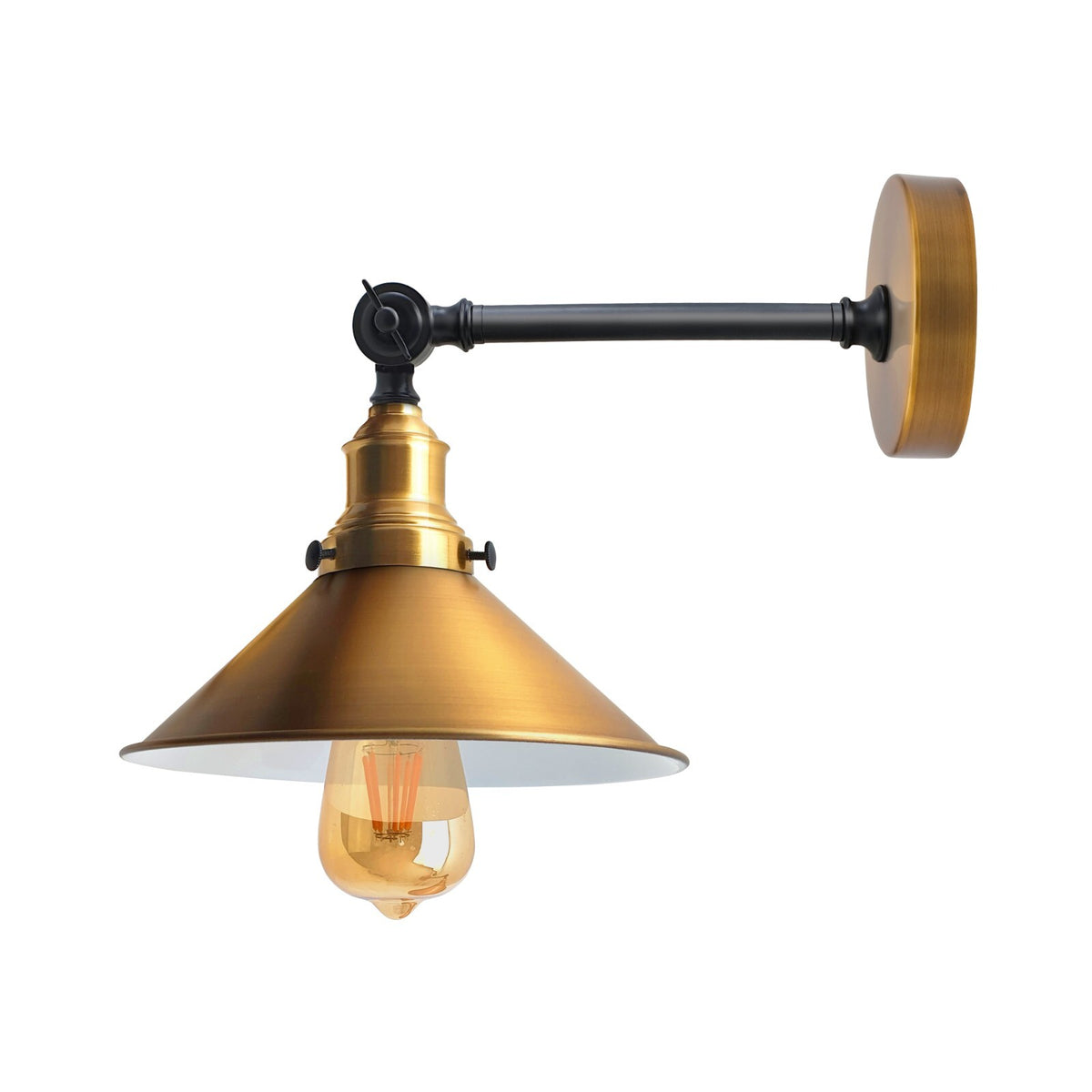 Adjustable Two-Tone Wall Light with Shade - Yellow Brass, Flat Cone 22 cm Yellow Brass, ST64 LED Bulb 4W