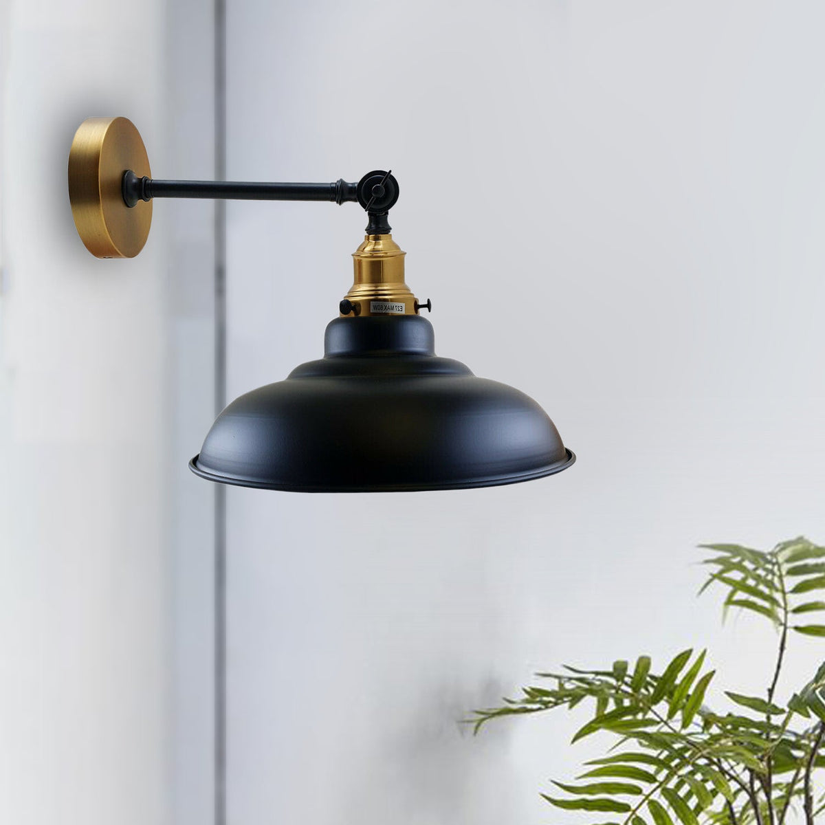 Adjustable Two-Tone Wall Light with Shade - Yellow Brass, Gloss Metal 32 cm Black & White Inner, Without Bulb