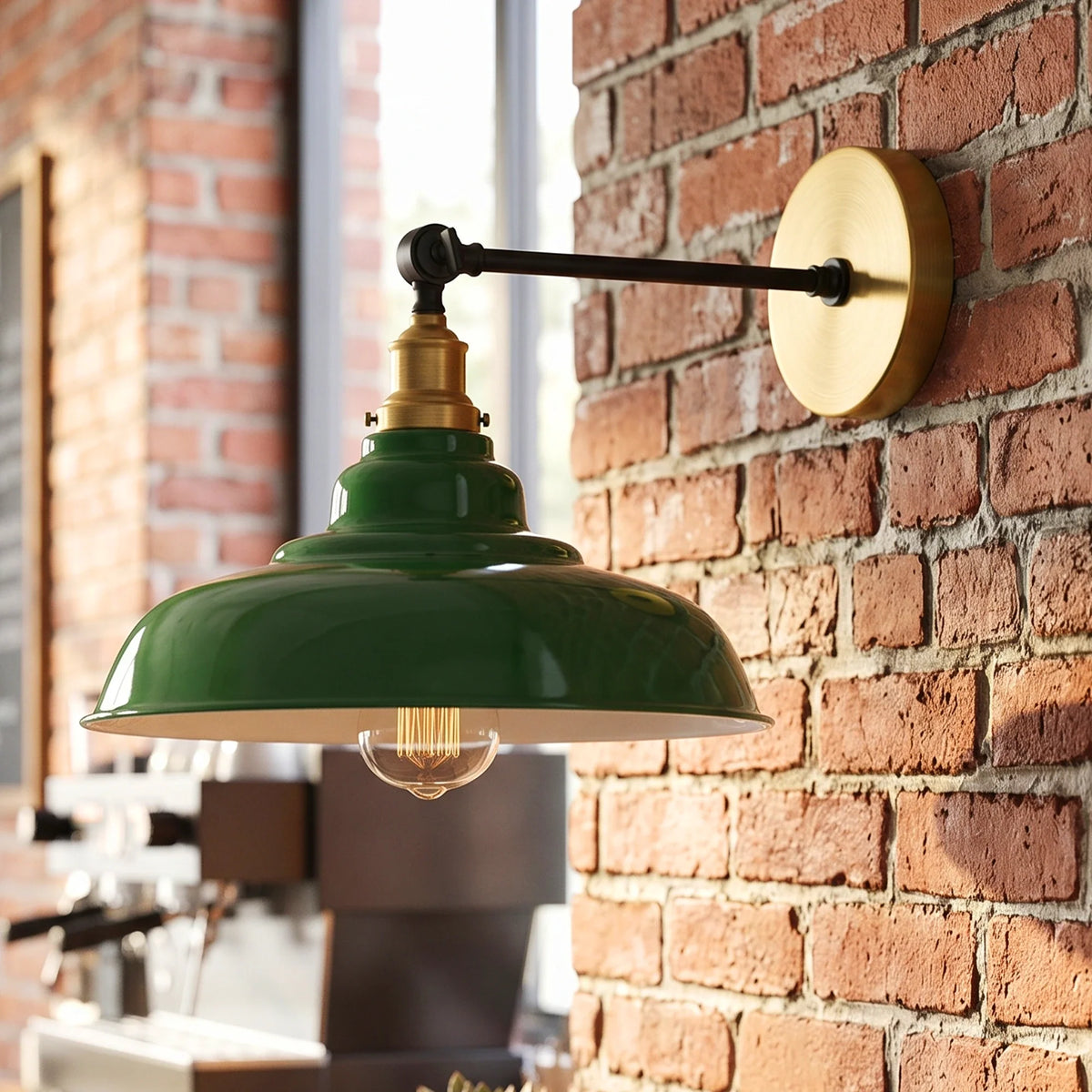 Adjustable Two-Tone Wall Light with Shade - Yellow Brass, Gloss Metal 32 cm Green, Without Bulb