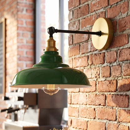 Adjustable Two-Tone Wall Light with Shade - Yellow Brass, Gloss Metal 32 cm Green, Without Bulb