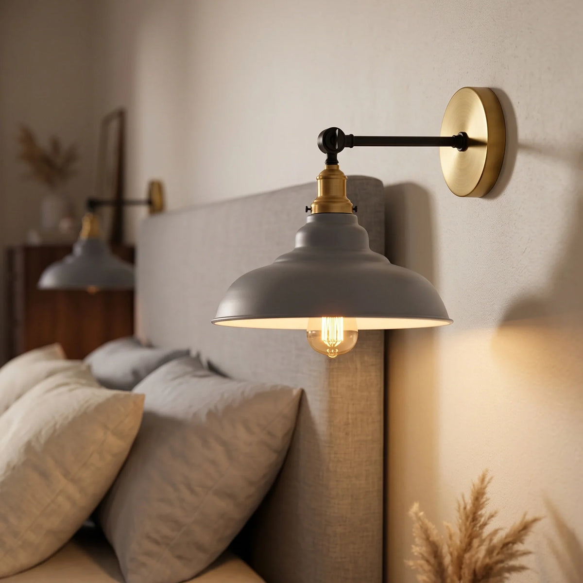 Adjustable Two-Tone Wall Light with Shade - Yellow Brass, Gloss Metal 32 cm Grey, Without Bulb