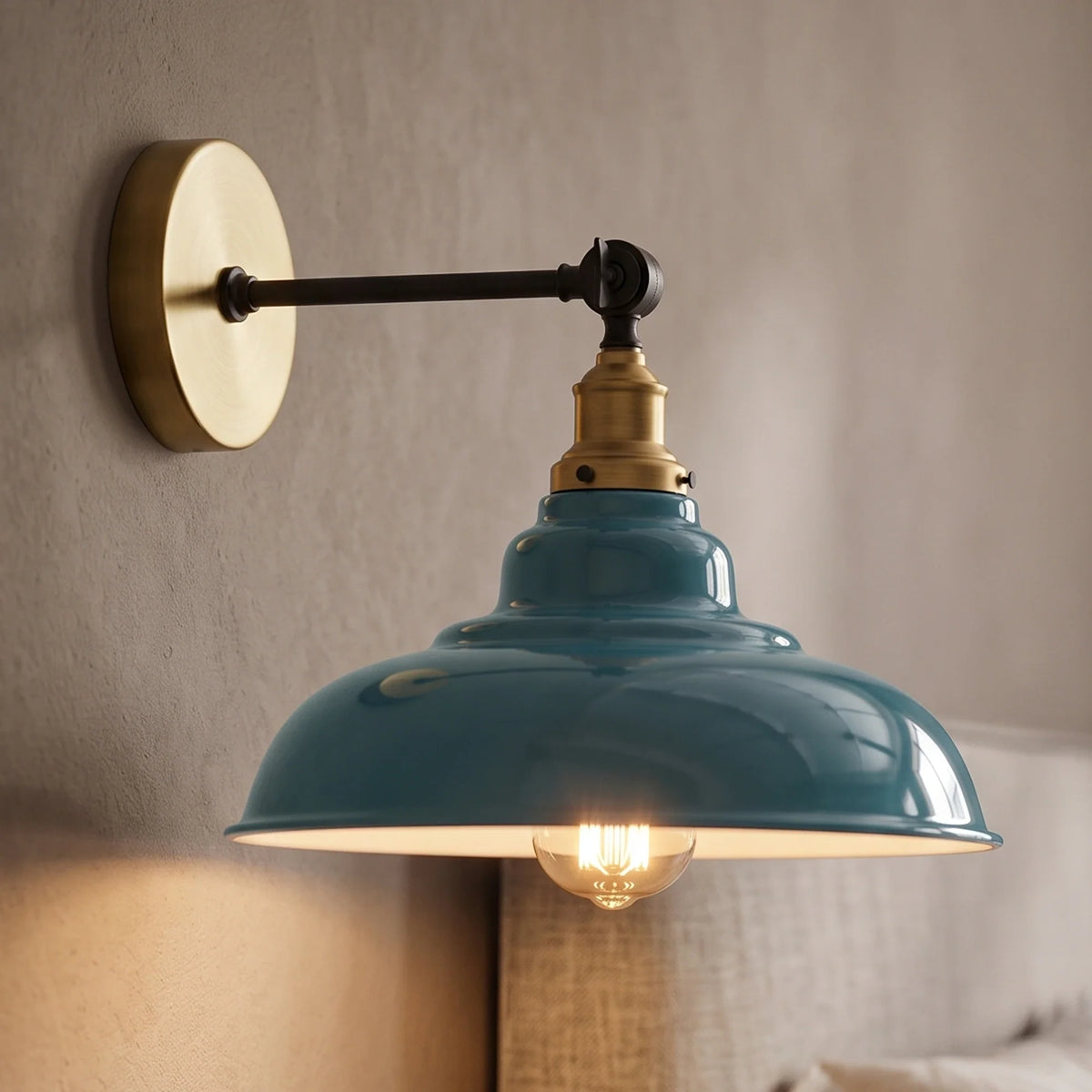 Adjustable Two-Tone Wall Light with Shade - Yellow Brass, Gloss Metal 32 cm Light Blue, Without Bulb