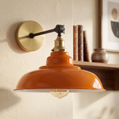 Adjustable Two-Tone Wall Light with Shade - Yellow Brass, Gloss Metal 32 cm Orange, Without Bulb