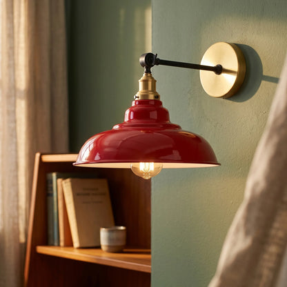Adjustable Two-Tone Wall Light with Shade - Yellow Brass, Gloss Metal 32 cm Red, Without Bulb