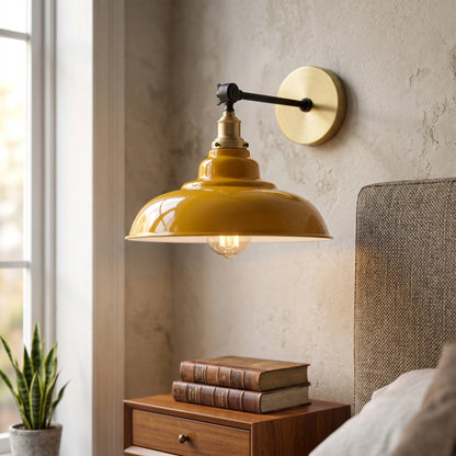 Adjustable Two-Tone Wall Light with Shade - Yellow Brass, Gloss Metal 32 cm Yellow, Without Bulb