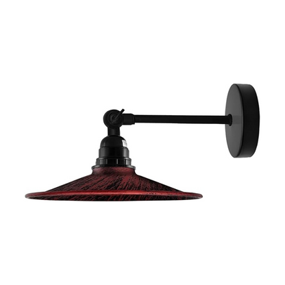 Adjustable Wall Sconce with Small Bell Shade – Black Arm, 10 Colours - Black, Flat Rustic Red, Without Bulb