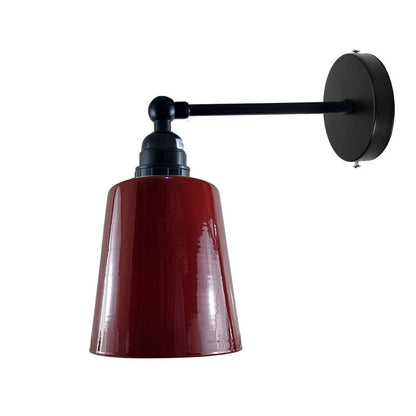Adjustable Wall Sconce with Small Bell Shade – Black Arm, 10 Colours - Black, Retro Small 15 cm Burgundy, Without Bulb