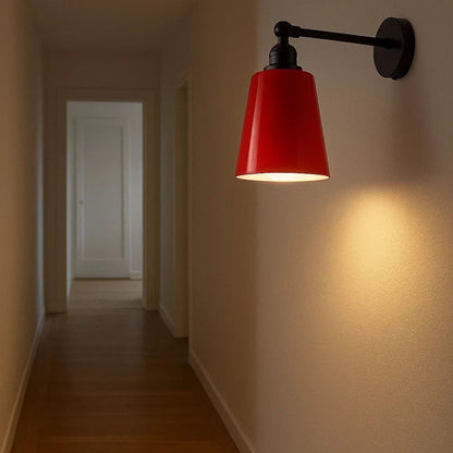 Adjustable Wall Sconce with Small Bell Shade – Black Arm, 10 Colours - Black, Retro Small 15 cm Red, Without Bulb