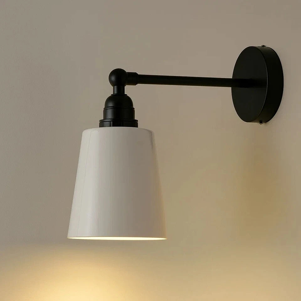 Adjustable Wall Sconce with Small Bell Shade – Black Arm, 10 Colours - Black, Retro Small 15 cm White, Without Bulb
