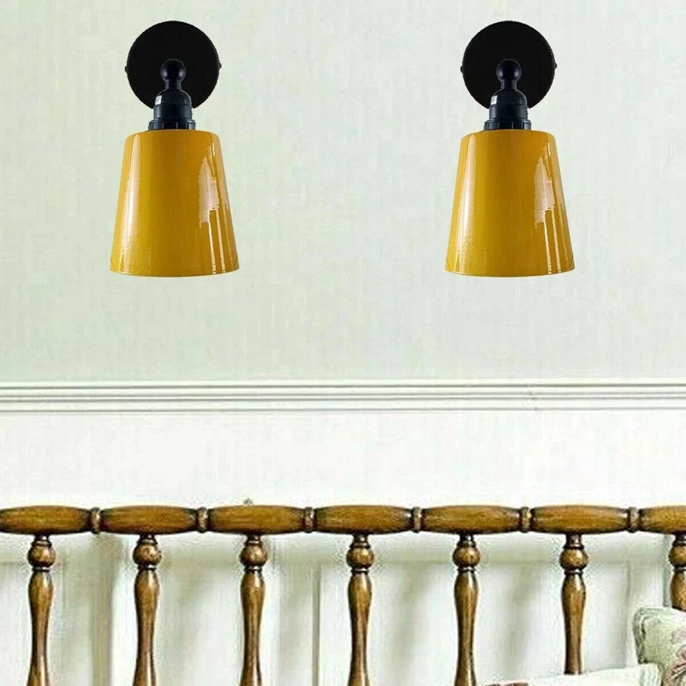 Adjustable Wall Sconce with Small Bell Shade – Black Arm, 10 Colours - Black, Retro Small 15 cm Yellow, Without Bulb