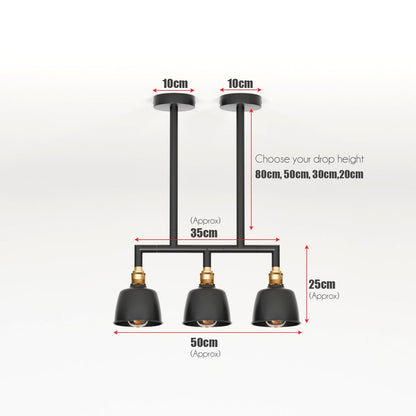 3-Light Industrial Bar Pendant – Black & Brass, 20 to 80 cm Drop - photo 3