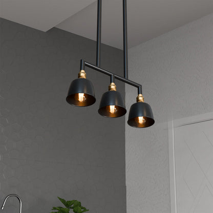 3-Light Industrial Bar Pendant – Black & Brass, 20 to 80 cm Drop - photo 5