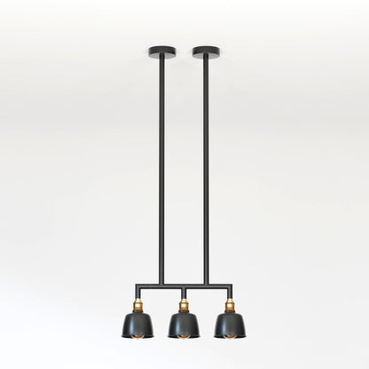 3-Light Industrial Bar Pendant – Black & Brass, 20 to 80 cm Drop - Black, 80 cm, Without Bulb