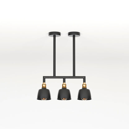 3-Light Industrial Bar Pendant – Black & Brass, 20 to 80 cm Drop - Black, 30 cm, Without Bulb