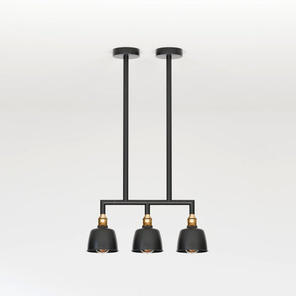 3-Light Industrial Bar Pendant – Black & Brass, 20 to 80 cm Drop - Black, 50 cm, Without Bulb