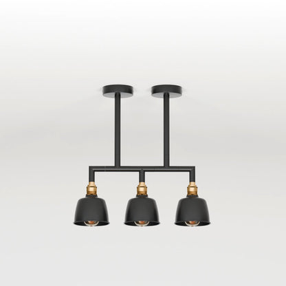 3-Light Industrial Bar Pendant – Black & Brass, 20 to 80 cm Drop - Black, 20 cm, Without Bulb