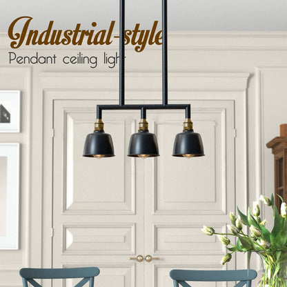 3-Light Industrial Bar Pendant – Black & Brass, 20 to 80 cm Drop