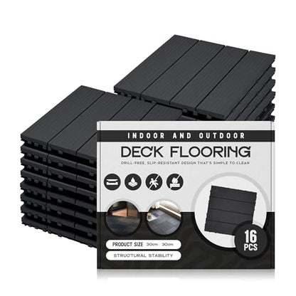 Anthracite PVC Interlocking Deck Tiles – 30 x 30 cm, Packs of 6, 9 or 16 - 16 Tiles