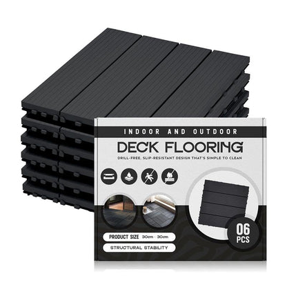 Anthracite PVC Interlocking Deck Tiles – 30 x 30 cm, Packs of 6, 9 or 16 - 6 Tiles