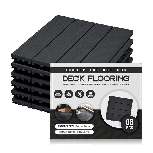 Anthracite PVC Interlocking Deck Tiles – 30 x 30 cm, Packs of 6, 9 or 16 - 6 Tiles