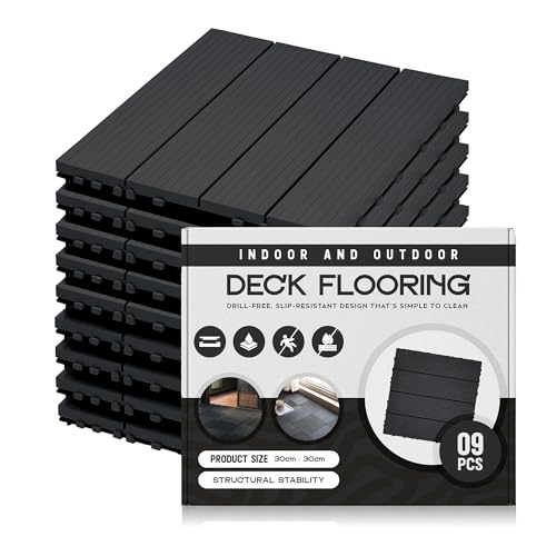 Anthracite PVC Interlocking Deck Tiles – 30 x 30 cm, Packs of 6, 9 or 16 - 9 Tiles
