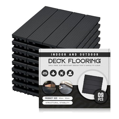 Anthracite PVC Interlocking Deck Tiles – 30 x 30 cm, Packs of 6, 9 or 16 - 9 Tiles
