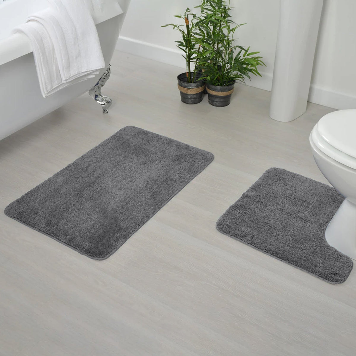 2-Piece Microfibre Bath Mat Set – Bath & Pedestal Mat, Non-Slip, 3 Colours - photo 2