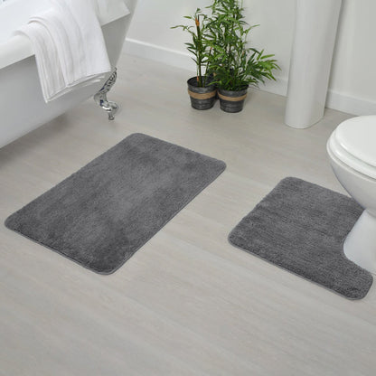 2-Piece Microfibre Bath Mat Set – Bath & Pedestal Mat, Non-Slip, 3 Colours - photo 2