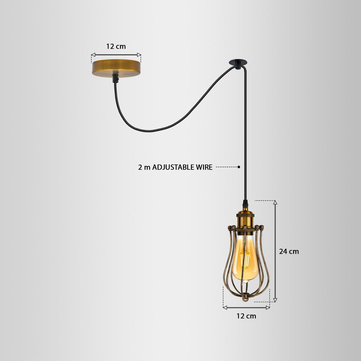 2-Arm Spider Pendant – Antique Brass Holders, Brushed Copper Cages, E27 - photo 4