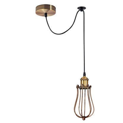 2-Arm Spider Pendant – Antique Brass Holders, Brushed Copper Cages, E27 - photo 5