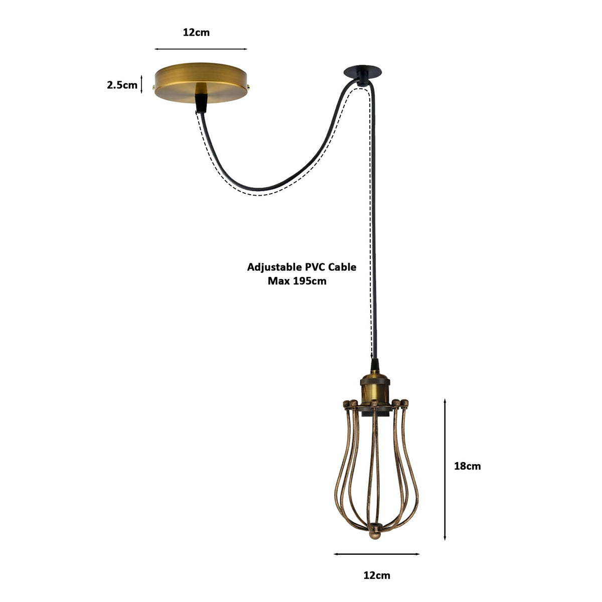 2-Arm Spider Pendant – Antique Brass Holders, Brushed Copper Cages, E27 - photo 2