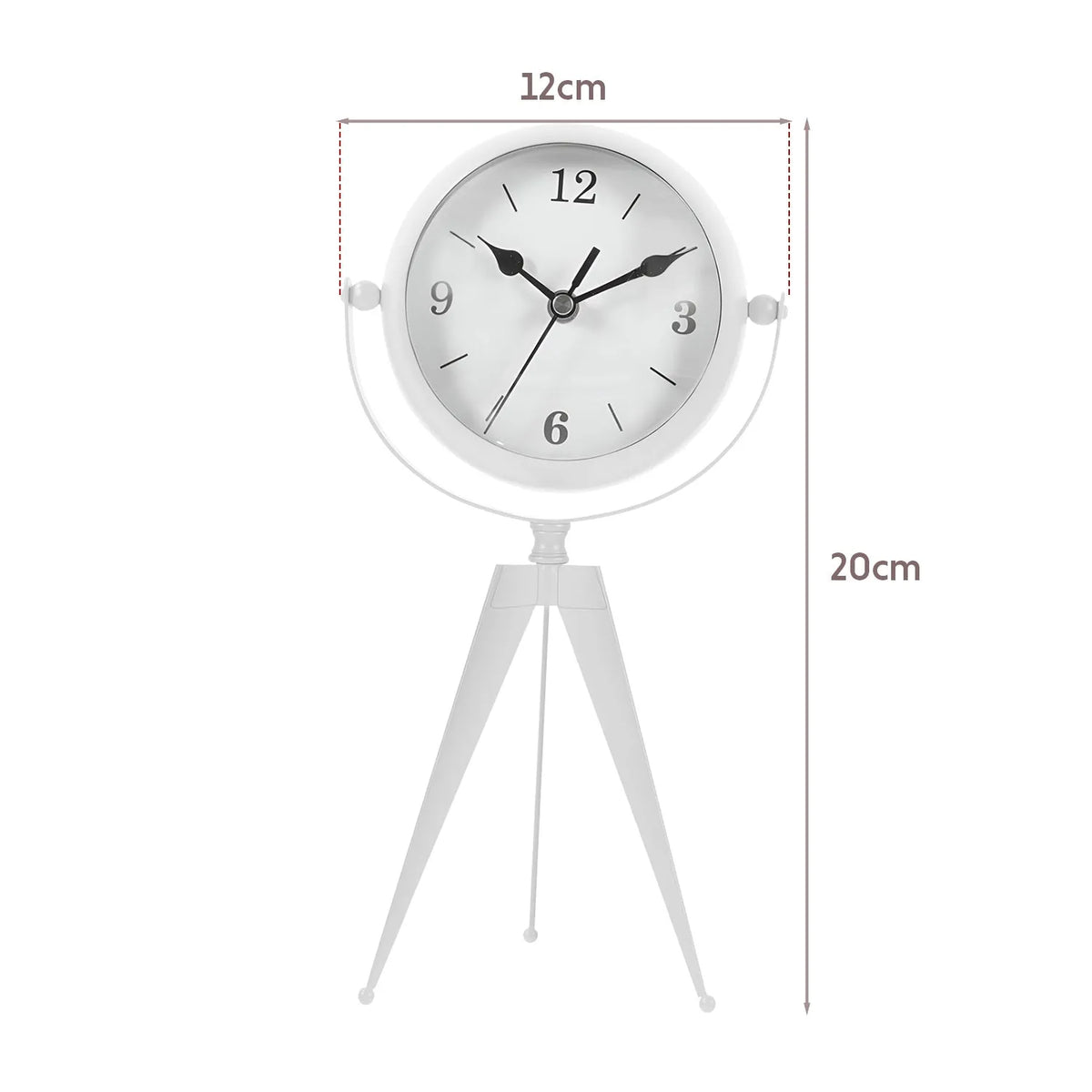 Tripod Table Clock with Mirror – Rotating Head, White, 20 cm - photo 2