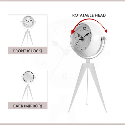 Tripod Table Clock with Mirror – Rotating Head, White, 20 cm - photo 3