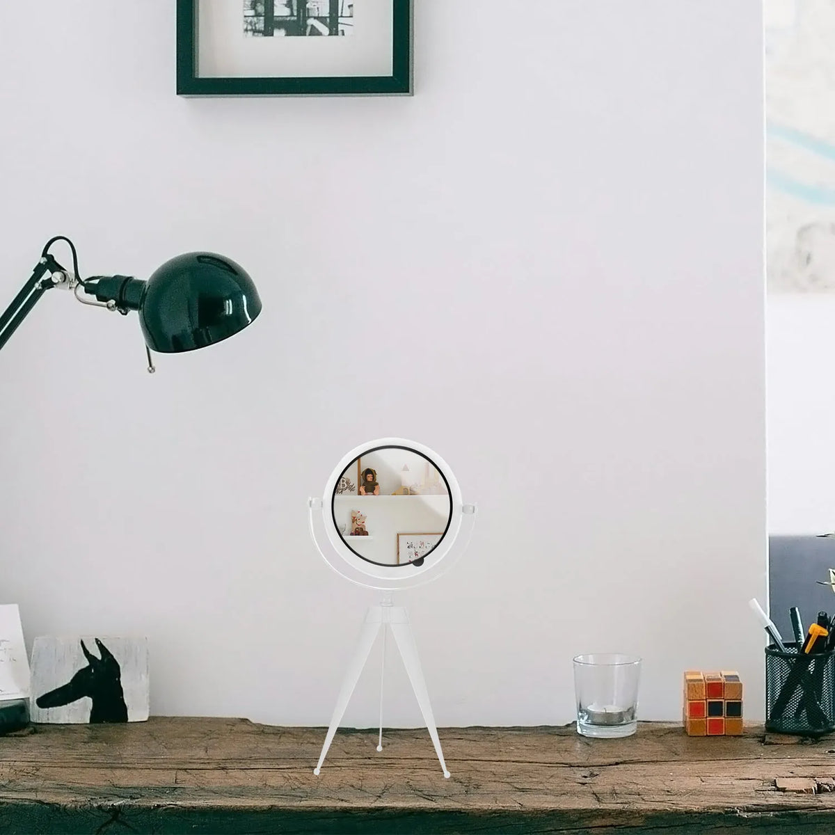 Tripod Table Clock with Mirror – Rotating Head, White, 20 cm - photo 6