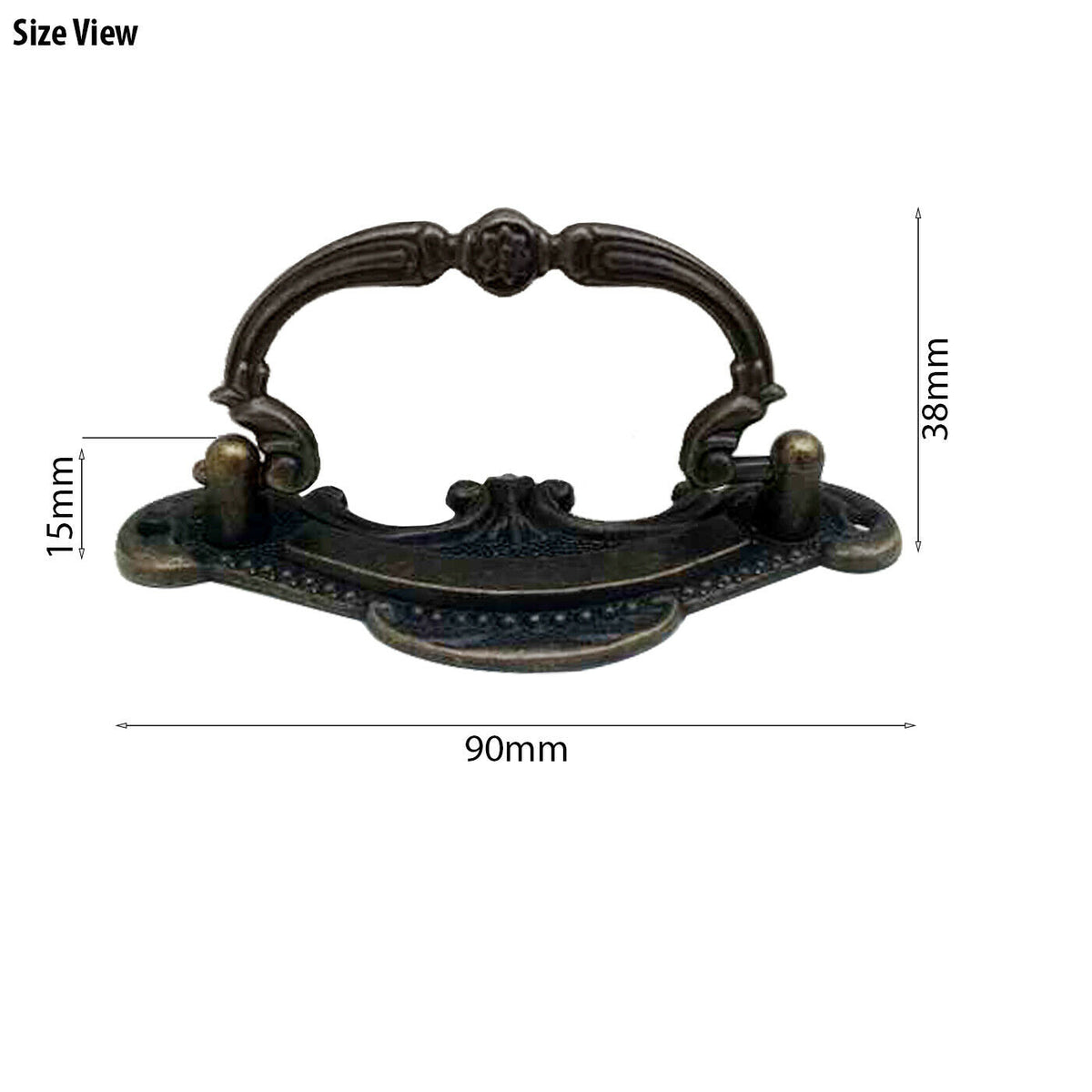 Antique Brass Drop Pull Handles, Pair – 90 mm, Ornate Vintage Style - photo 3