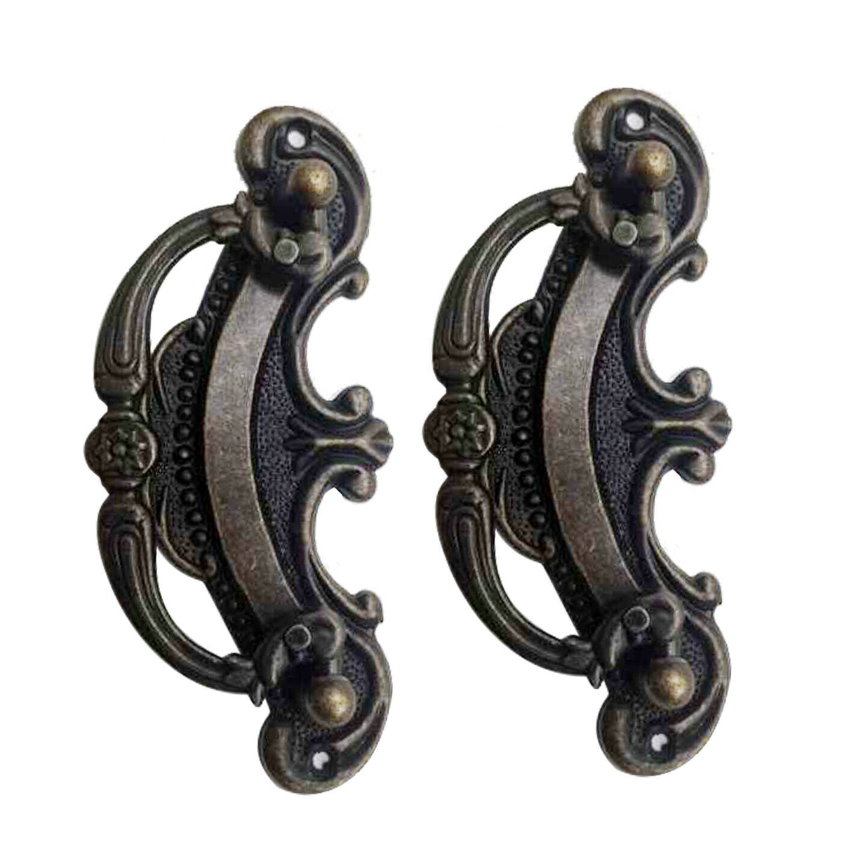 Antique Brass Drop Pull Handles, Pair – 90 mm, Ornate Vintage Style