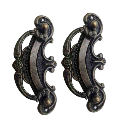Antique Brass Drop Pull Handles, Pair – 90 mm, Ornate Vintage Style