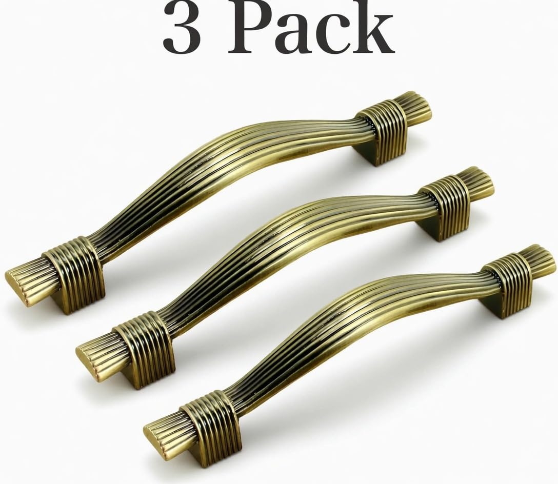 Antique Brass Cabinet Pull Handle – 128 mm Hole Centres, 1 or 3 Handles - 3 Handles