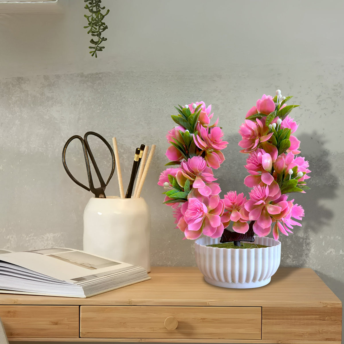 Artificial Flower Bonsai in White Pot – 24 cm, Packs of 3 or 6, Assorted Colours - photo 25