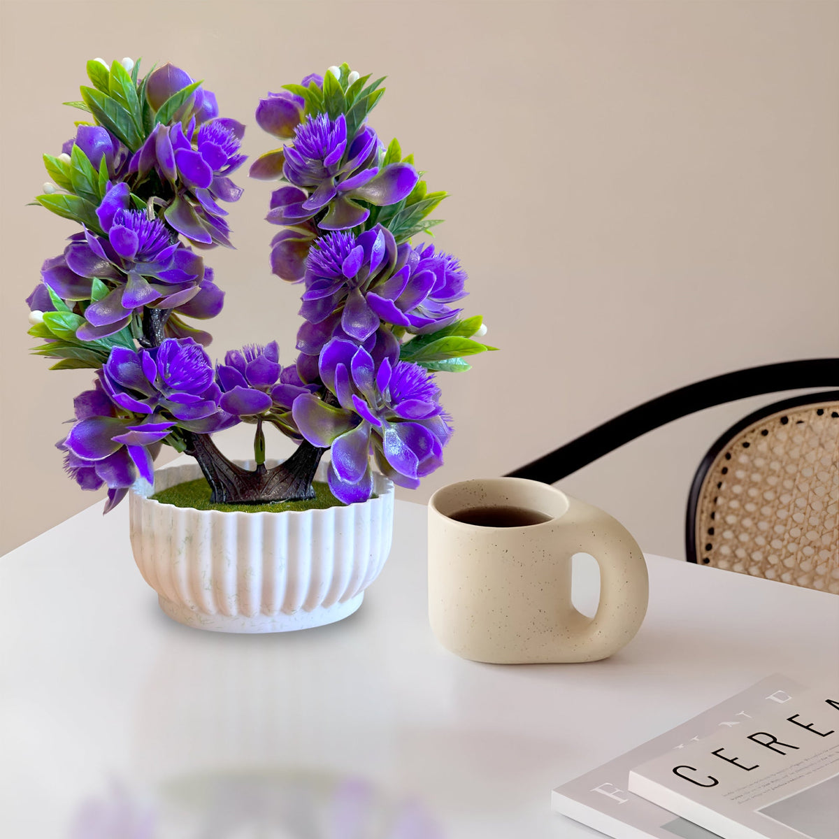 Artificial Flower Bonsai in White Pot – 24 cm, Packs of 3 or 6, Assorted Colours - photo 8
