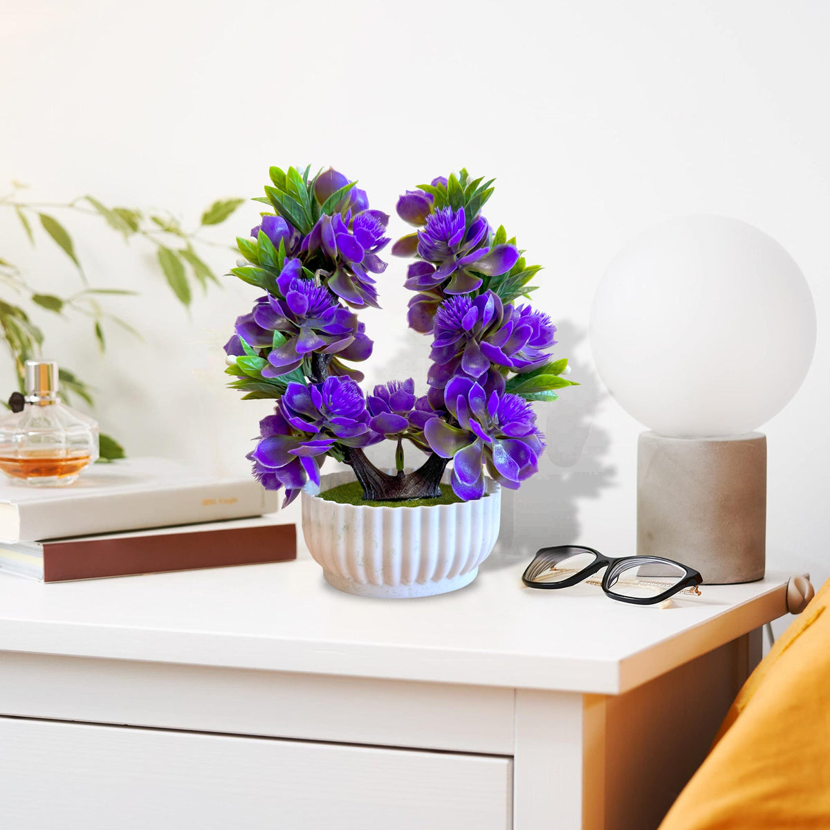 Artificial Flower Bonsai in White Pot – 24 cm, Packs of 3 or 6, Assorted Colours - photo 9