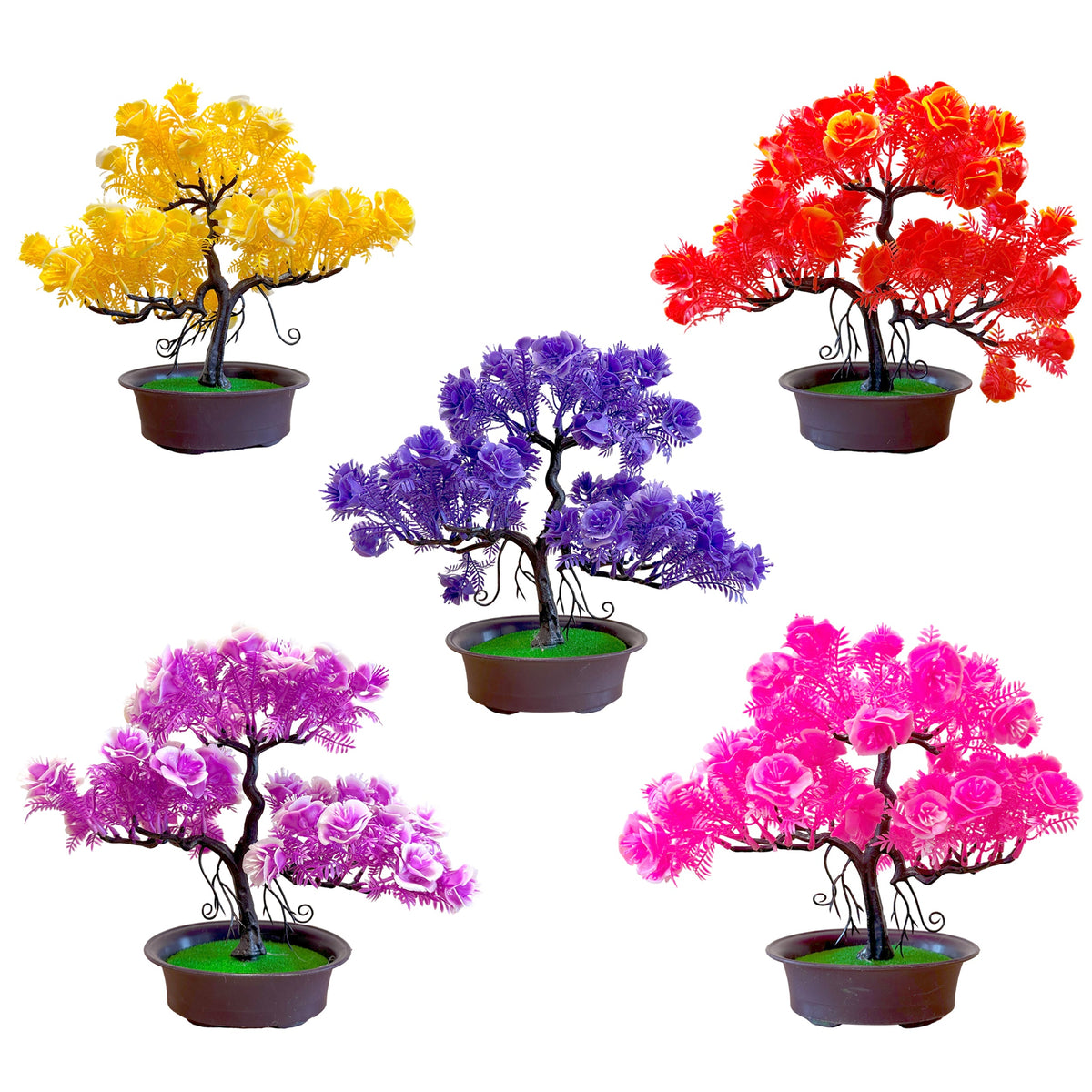 Artificial Flowering Bonsai Trees in Pots – Pack of 2 or 3, Assorted Colours - photo 4