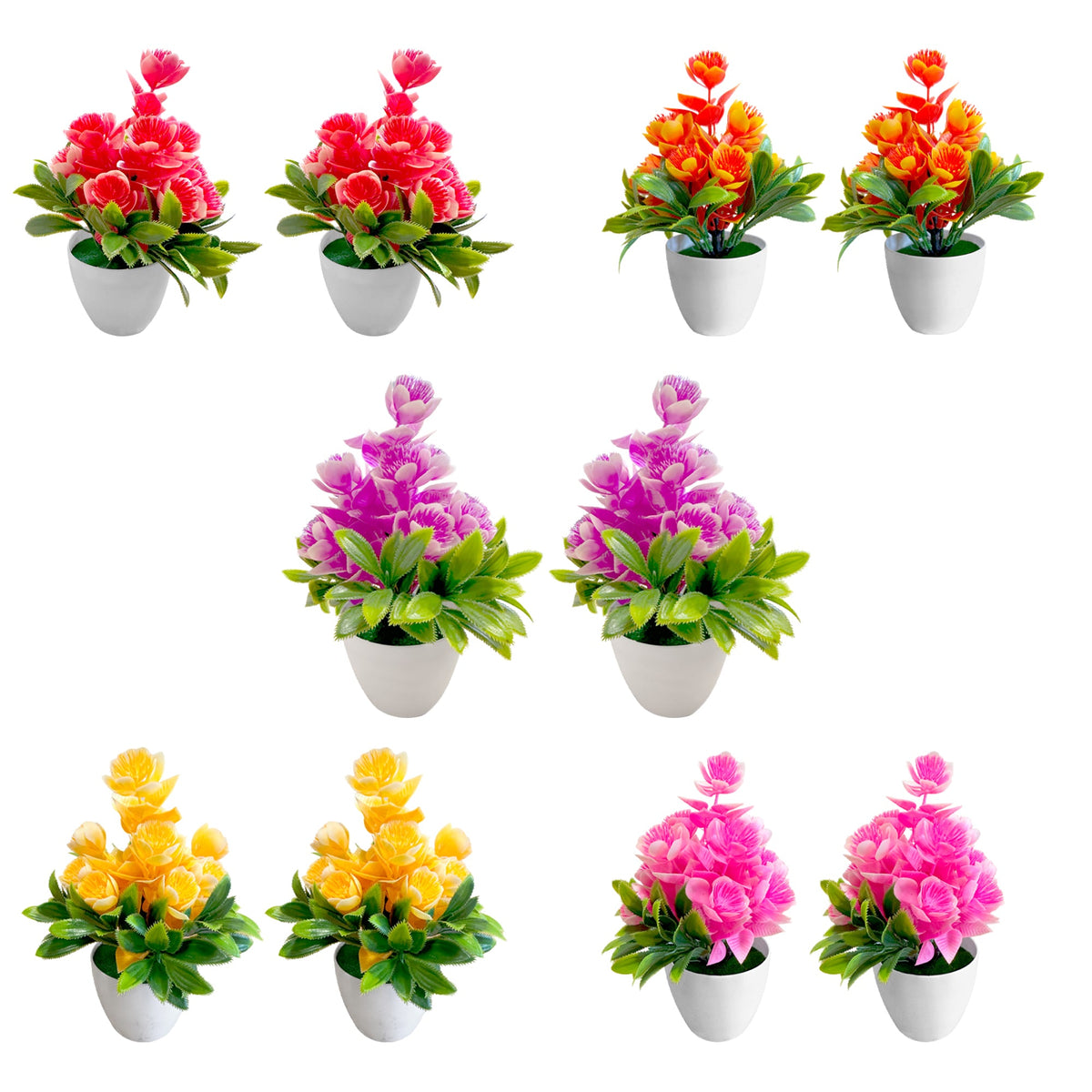 Artificial Poppy Flowers in White Pots – Pack of 2, Assorted Colours